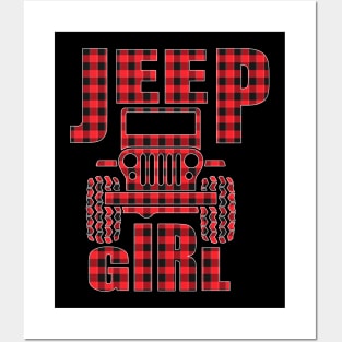 Jeep Girl Jeep Red Plaid Buffalo Jeeps Lover Posters and Art